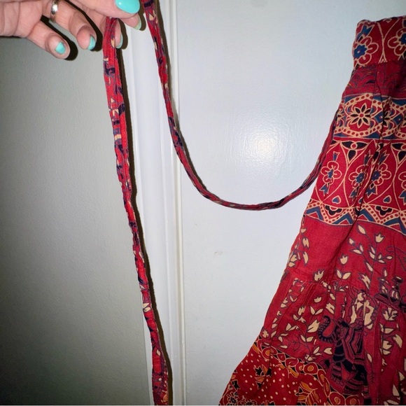 Bohemian Red Elephant Patterned Wrap Skirt Made in India - Picture 5 of 11